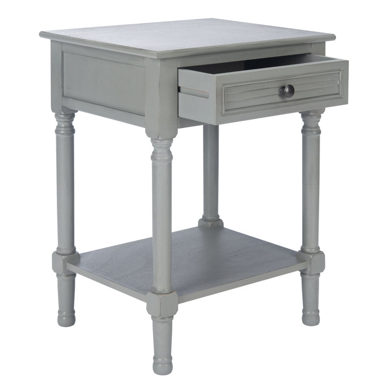 Distressed Gray Wood End Table with Storage