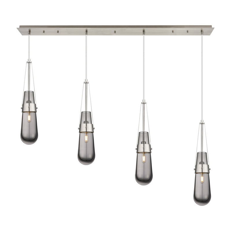 Luminaire suspendu grappe 4 lumières Spradley, Gris fumée clair, Nickel satiné brossé