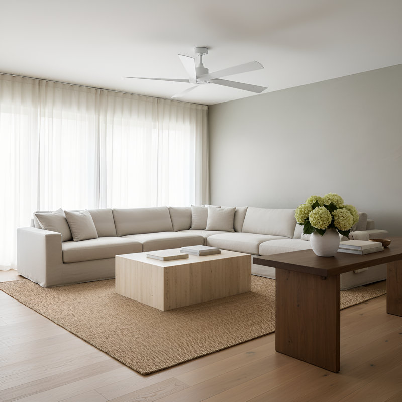  Ventilateur de plafond d'extérieur 70 Aspen Coastal avec tige filetée, pales en ABS blanc mat et commande murale, Blanc mat