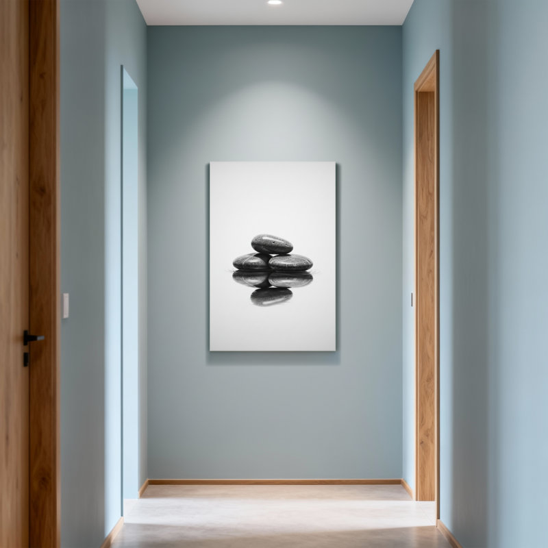 «Abstract Stacked Stones Reflection Water», reproduction d'art minimaliste, H 24 po x l 16 po