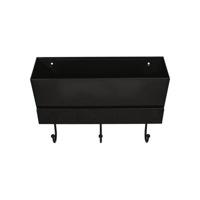 Steel Wall 3 - FantasHome Metal Hook Rack with 3 Hooks and Plastic Mail Holder Storage Basket