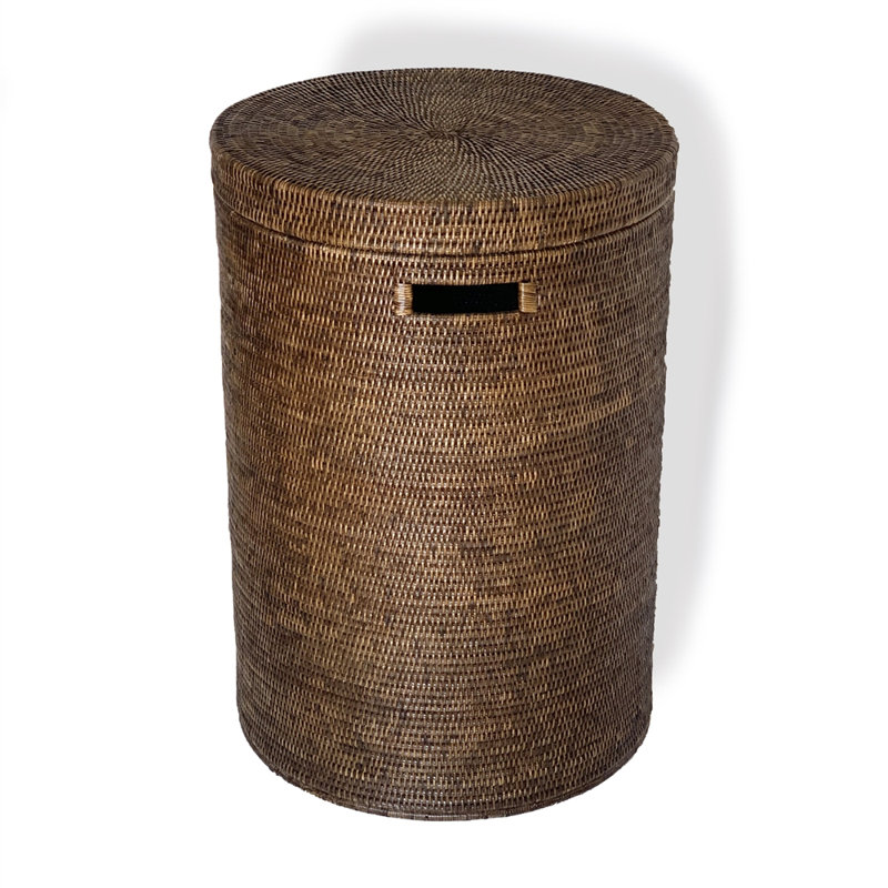 Grand panier rond avec poignée découpée sur le côté, H 26 po x l 18 po x P 18 po, Brun antique