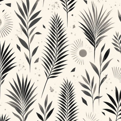 Papier peint adhésif à motif de palmiers symétriques avec lumière du soleil noir et blanc 17,7 "x H 118" Peel and Stick