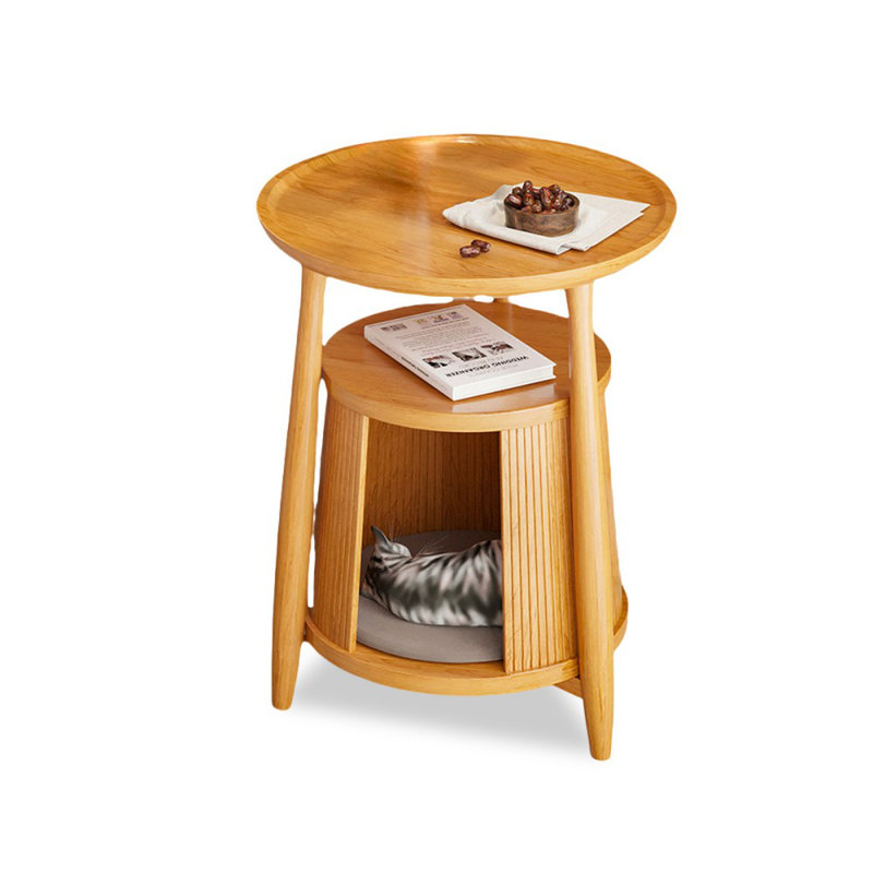 17.72" Solid Wood Round Coffee Table, Cherry