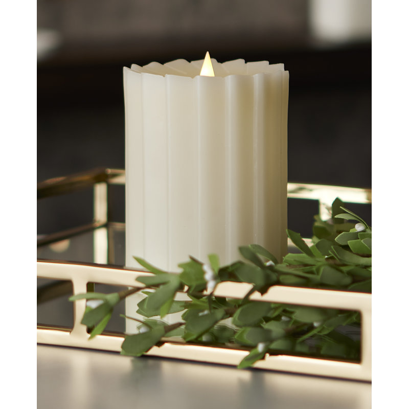 Sutton Real Wax Flickering Flameless Battery Powered LED Pillar Candle, Ivory, 6" H x 4.25" W x 4.25" D
