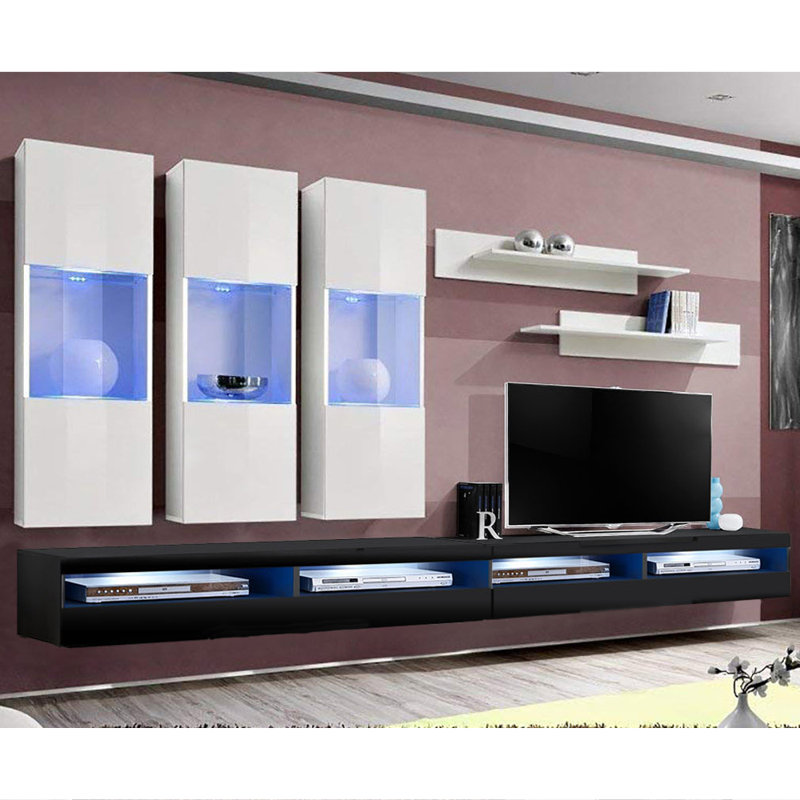 Meuble audio-vidéo flottant pour téléviseur de 70 po ou moins FLYE2, Blanc / Noir