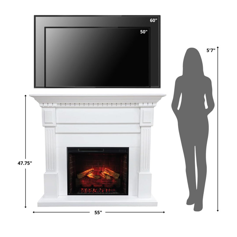 Modern Ember Augustine Mantel Package with 28" Electric Fireplace - Alexa & Google Asst Compatible, White