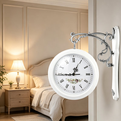 Vintage Double Sided Wall Clock, Rotatable Wall-Mounted Clock with Large Numerals