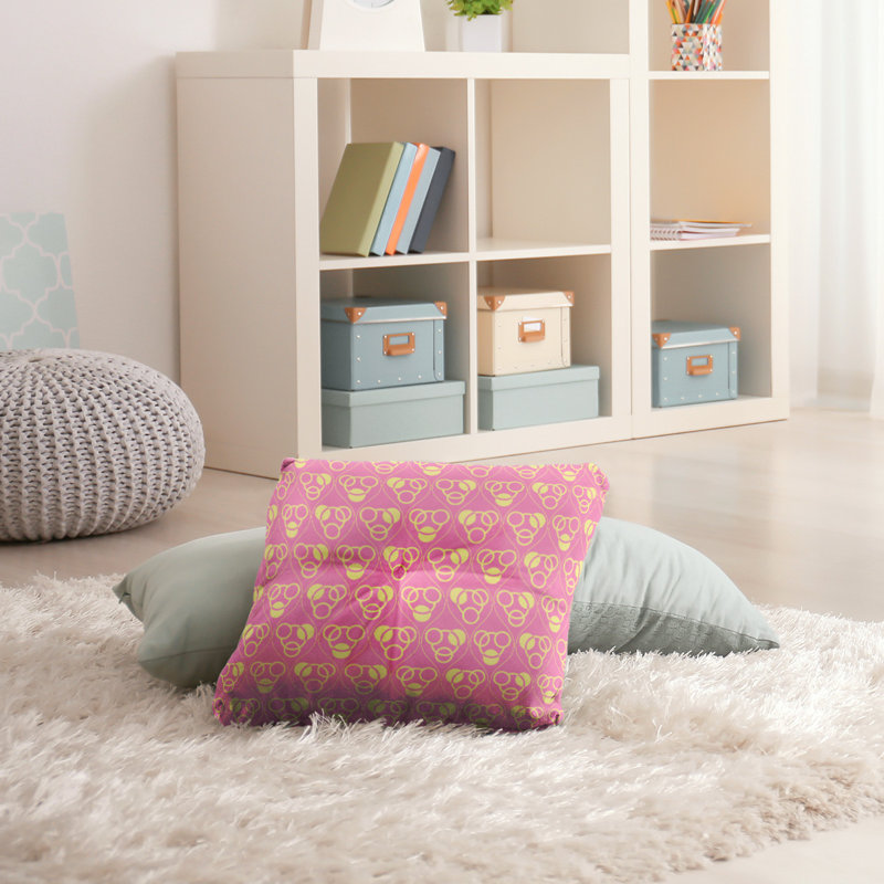 Coussin de sol classique à motif de cercles et de vagues, 26 po x 26 po, Rose/jaune