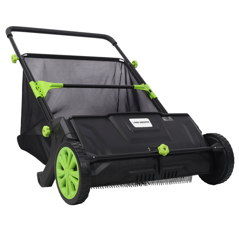 Hand Push Lawn Sweeper With Adjustable Brush Height And Hopper Bag