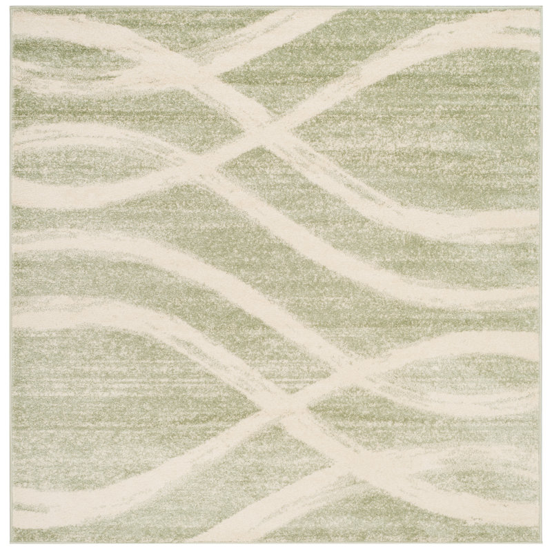 Tapis performance abstrait Shelva, Sage/Cream, Square 10'