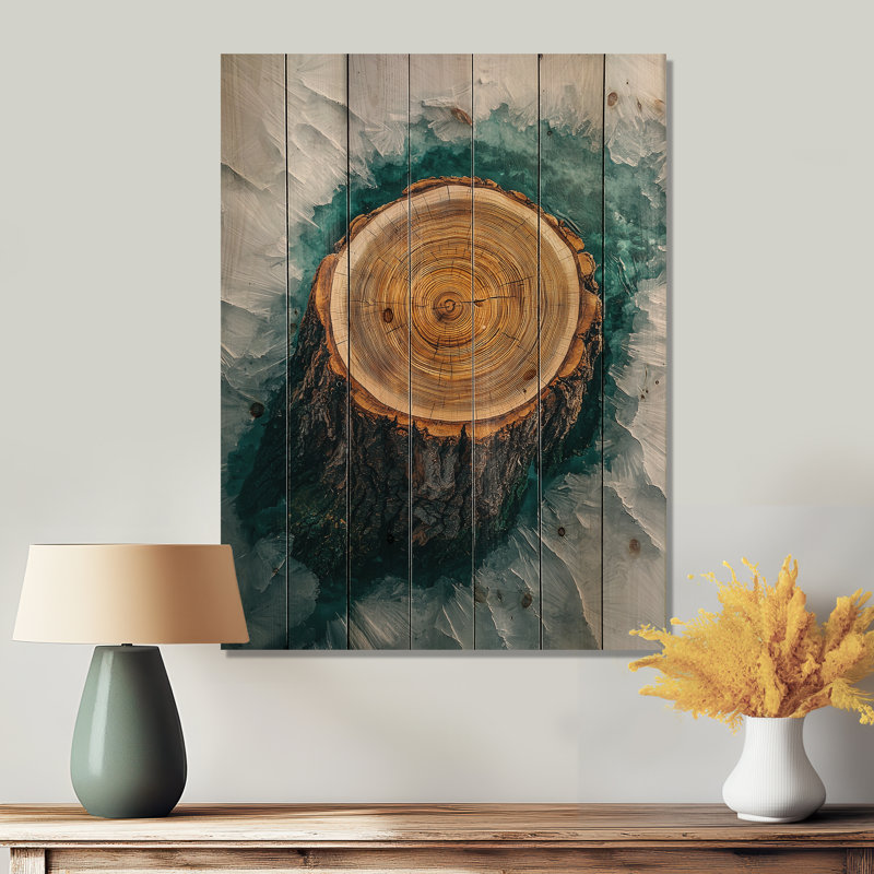 Emerald Stone And Wood Slide Roots Of Serenity IV - Tree Wood Wall Decor - On Natural Pine Wood, 20" H x 10" W x 0.78" D
