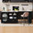 Kitchen Island With Extended Table, Storage Cabinet, Drawers, White Faux Marble Top And Black Oak Base-988985762