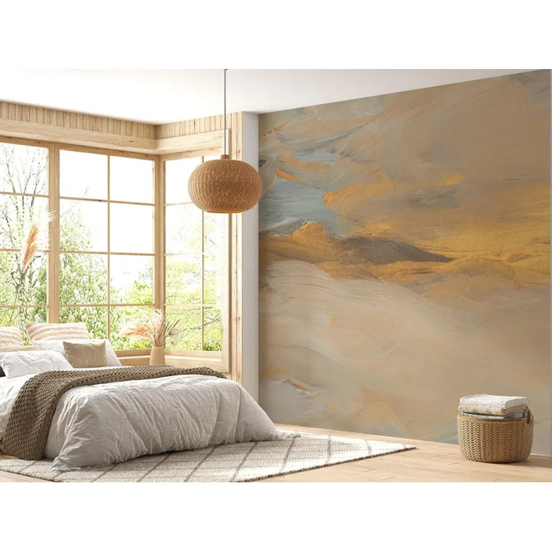 Murale brosse dorée abstraite beige, L 108 po x l 96 po