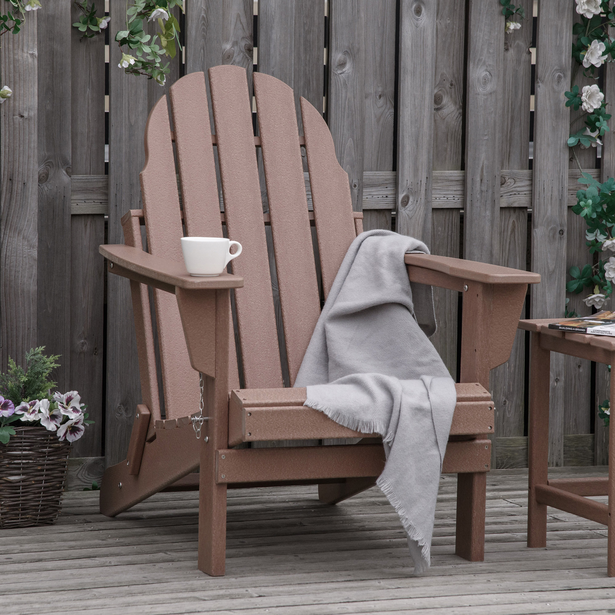 ChocoPlanet Folding Adirondack Chair, Faux Wood Patio & Fire Pit Chair ...
