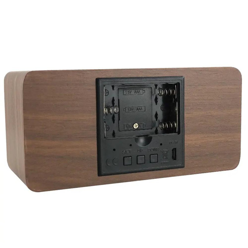 Greinke Digital Solid Wood Electric Tabletop Clock, Brown