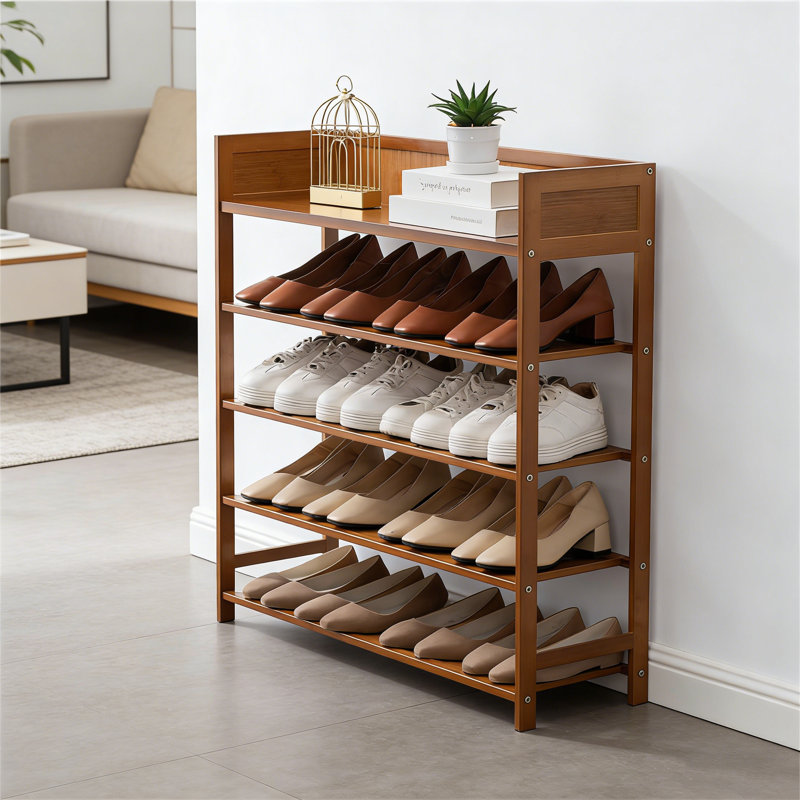 Bamboo Shoe Rack Storage Rack - Shelf Units For Entrances, Corridors, And Wardrobes, 30.7" H x 31.5" W x 10.6" D