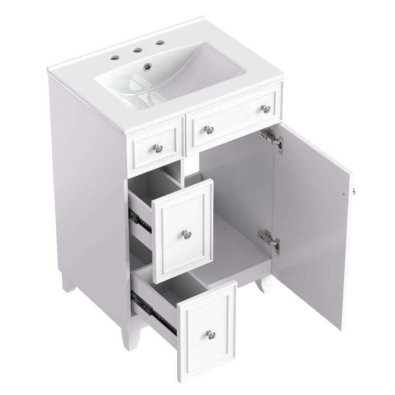 Meuble-lavabo 24 po avec comptoir en céramique, Blanc, Argent