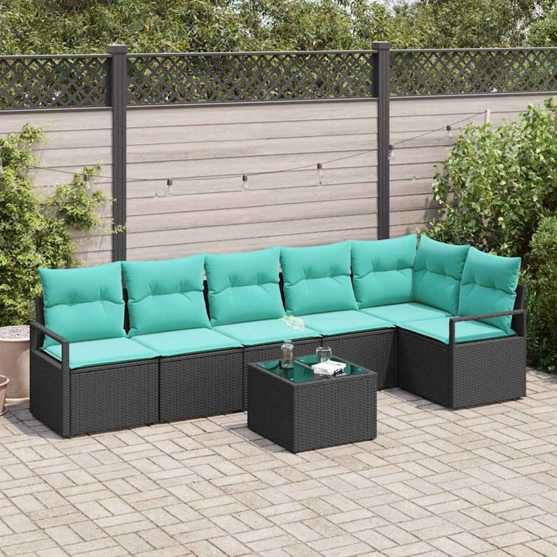 Ensemble de canapé 7 pièces vidaXL, Coussin bleu / cadre noir