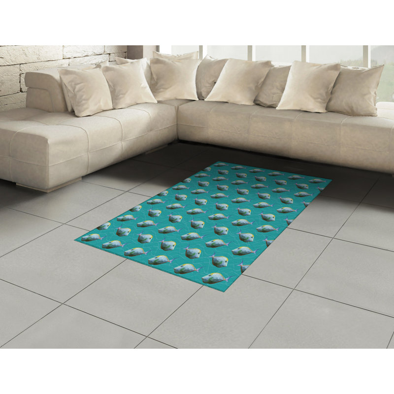 Teal High Density Long Fiber Poly Threads Decorative Area Rug Carpet, Rectangle 4' x 5'8"