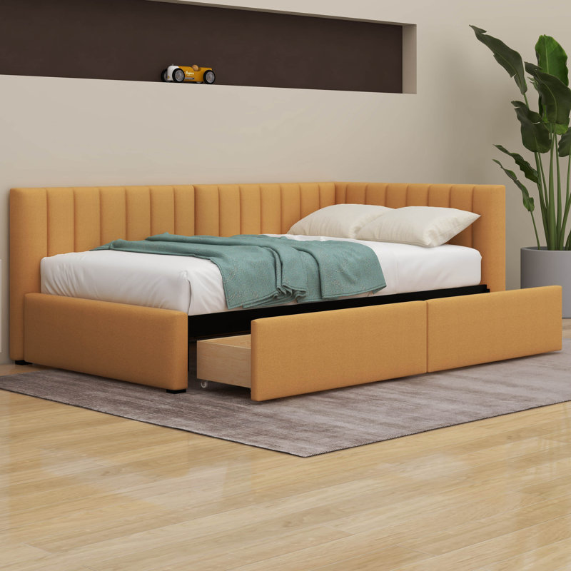 Kasady Single Sofa Bed Frame with 2 Storage Drawers, Jaune