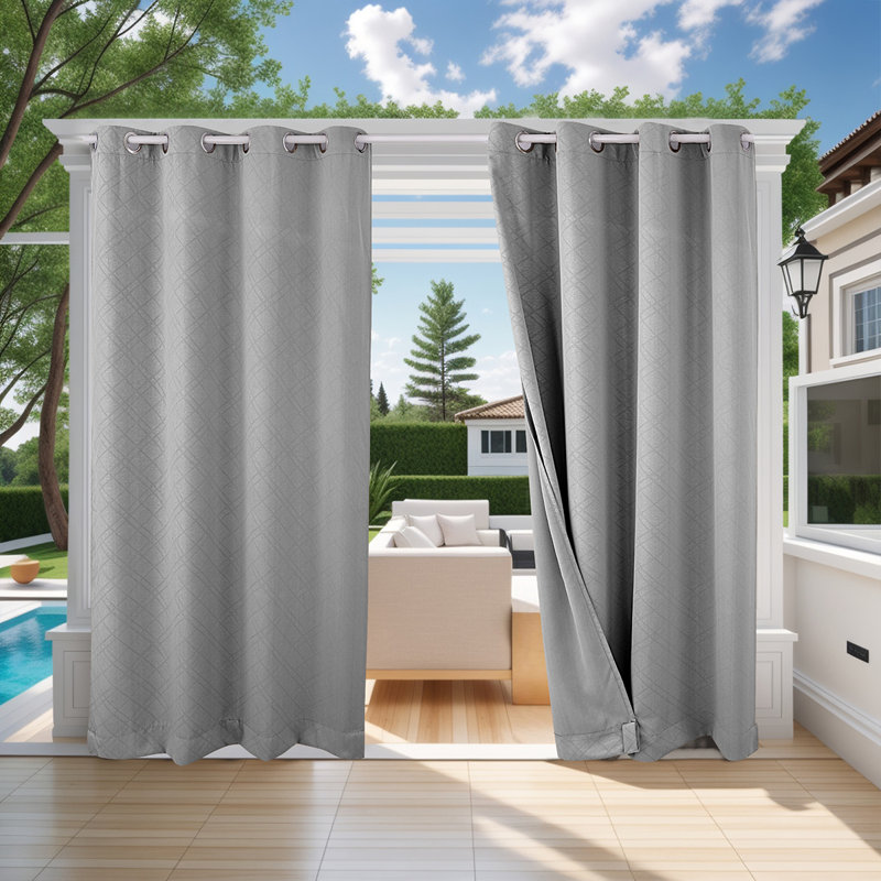 Rideau de terrasse extérieur imperméable Lakyshia, L 52 po x L 94 po, Gris