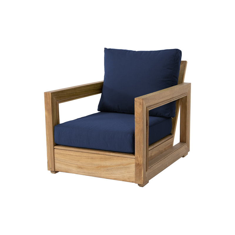 Ensemble de conversation en teck avec coussins Sunbrella 5 pièces Crelake, Sunbrella® bleu marine