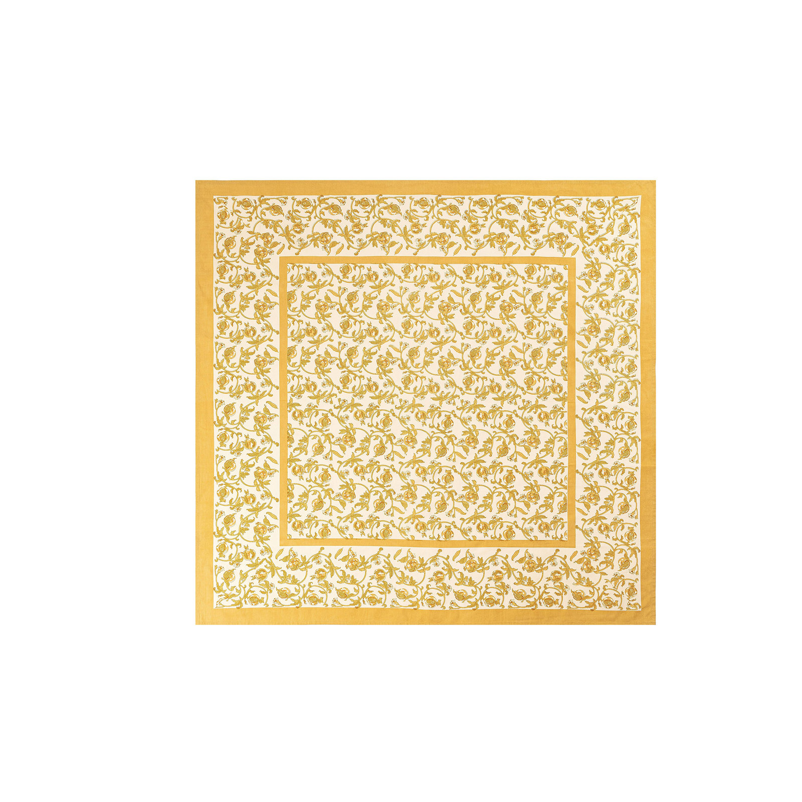 Brona Floral Tablecloth, 90" Square, Mustard/White