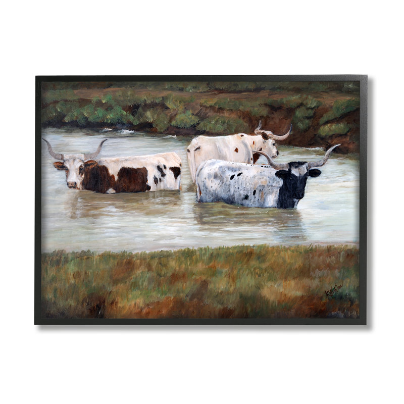 Étang de Longhorn, H 11 po x l 14 po x P 1,5 po, Giclée encadrée noir minuit