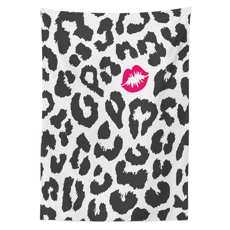 Ambesonne Safari Tablecloth, Leopard Cheetah Animal Print With Kiss Shape Lipstick Mark Dotted Trend Art, Rectangular Table Cover For Dining Room Kitchen Decor, 52" X 70", Charcoal Grey Pink