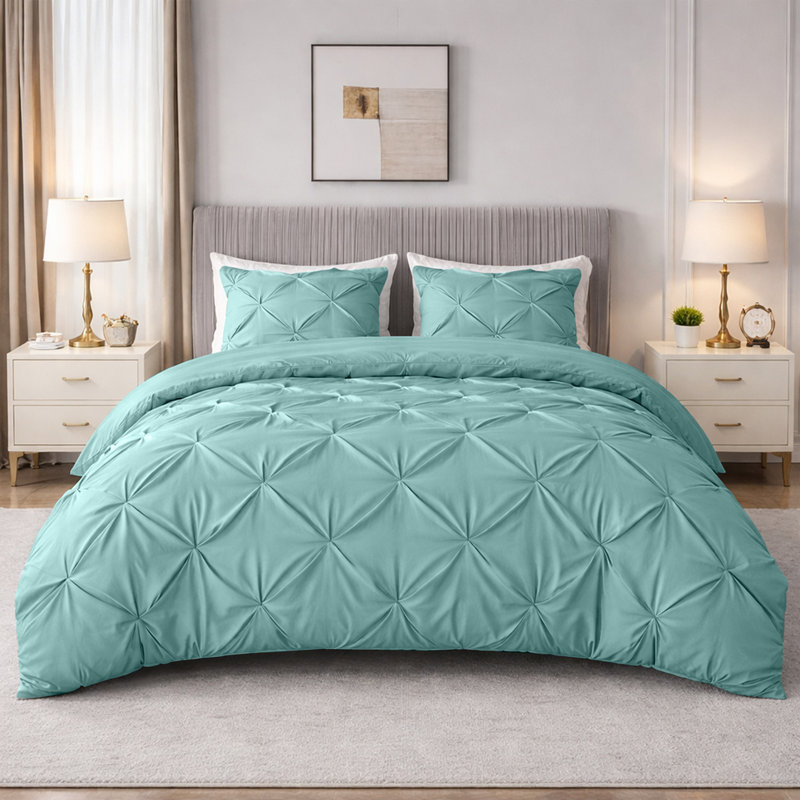 Pintuck Microfiber Duvet Cover Set with Pillowcases – Pleated Textured Bedding, Soft Luxury Quilt Cover, Breathable All-Season Comforter Cover, Modern Hotel Style Bed Set