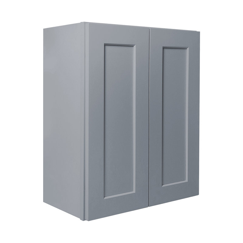Armoire murale en bois massif gris foncé à 2 portes et 3 tablettes pour le rangement de la cuisine, de la salle de bain, de la buanderie et des tablettes réglables prêtes à assembler (l 27 po x P 12 po x H 42 po)