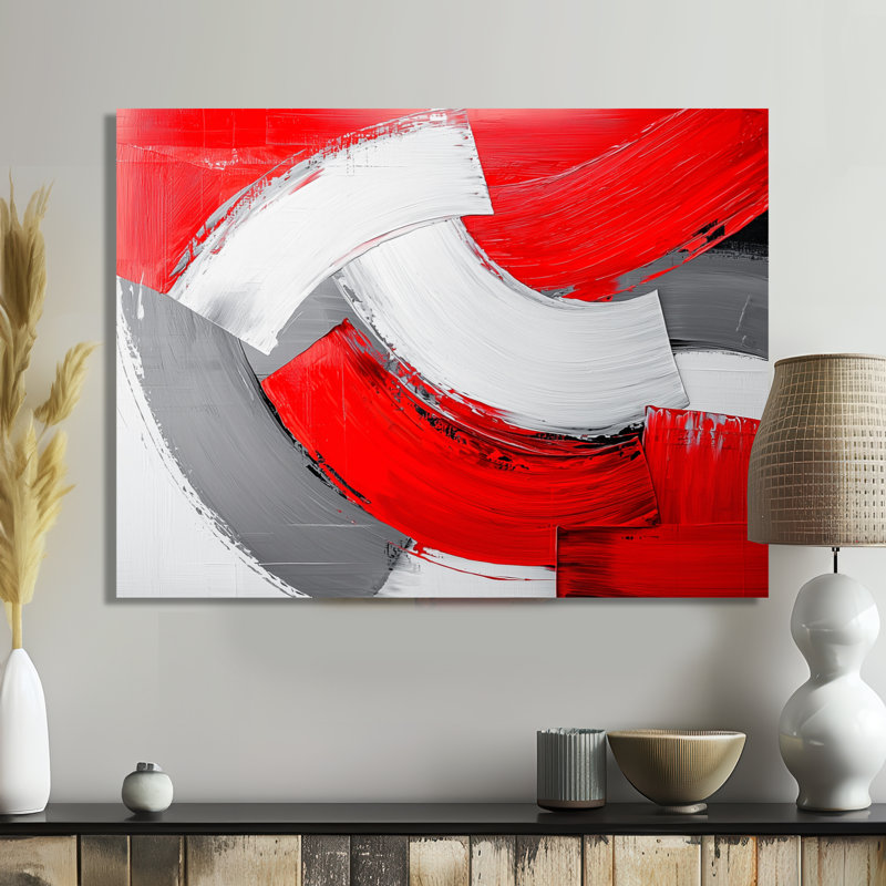 Éclairage cinétique rouge et gris I - Minimalisme, art mural, salon, H 30 po x l 40 po, Toile tendue, Ne s’applique pas