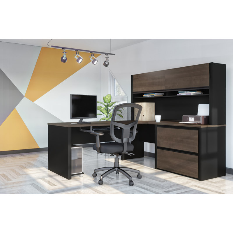 Aurea Modular L-Shaped Computer Desk, Antigua/Black