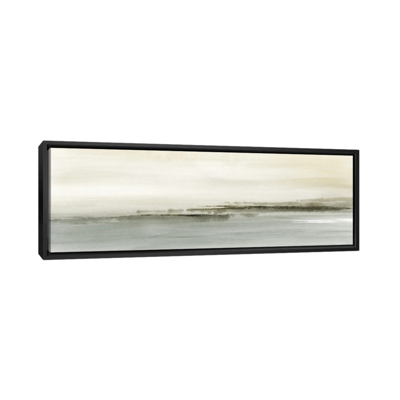 «Abstract Field Landscape Panoramic In Neutral Green», reproduction d'art encadrée, H 20 po x l 60 po, Noir