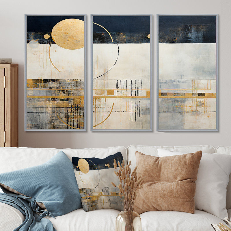 Pioche - ensemble d'art mural abstrait paysage, Encadrement argenté, H 32 po x l 48 po x P 1 po