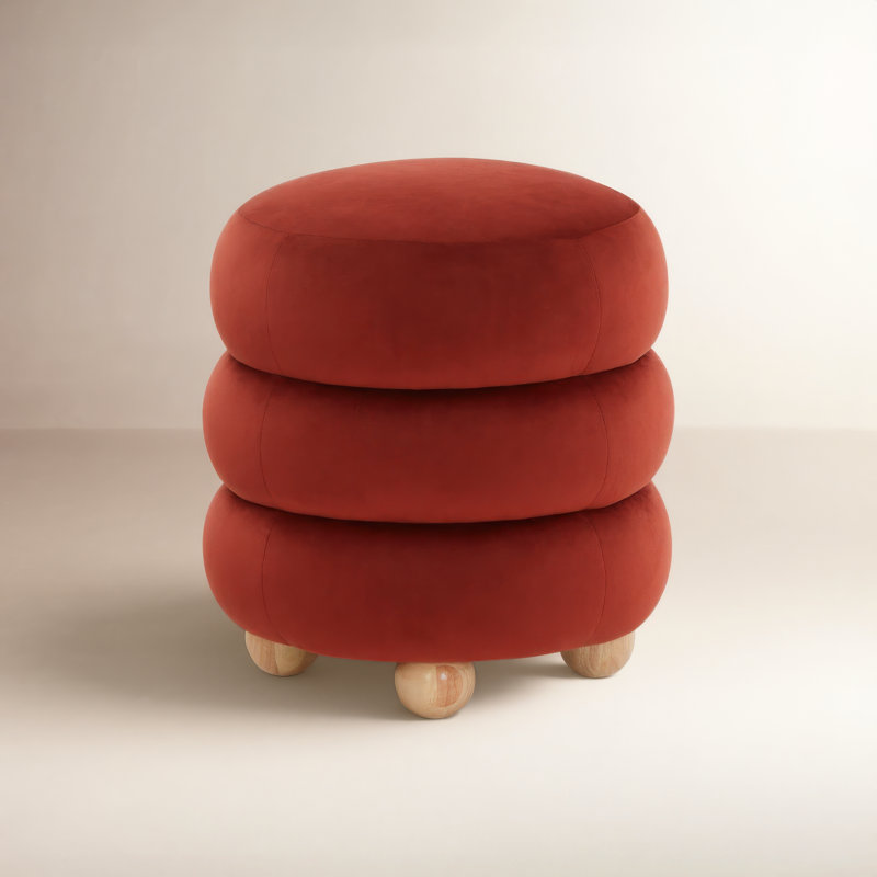 Dalisha 17" Round Ottoman, Rust Velvet, Natural