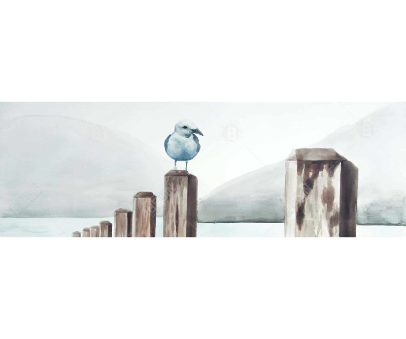 Bord de mer bleu mouette sur toile - art mural Marina Home Decor