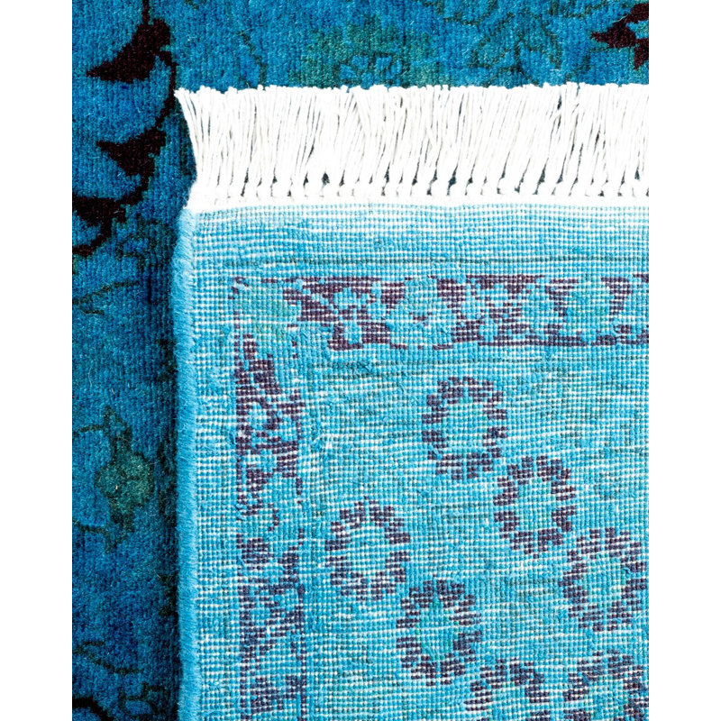 Tapis bleu noué à la main de conception unique Holsworth - bleu