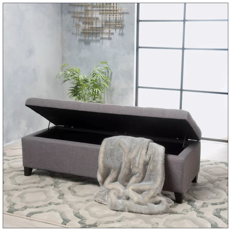 Banc de rangement rembourré en tissu Tinaka