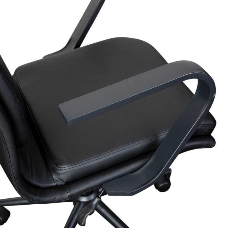 Mid-Back Designer Upholstered Swivel Executive Office Chair with Armrests, Black, Black