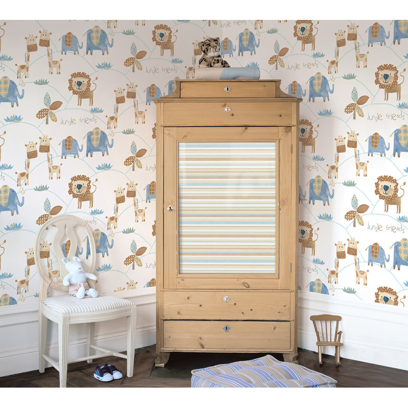 Just 4 Kids 2 Multi-color Stripe Design 33' L x 21" W Wallpaper Roll, Pink/Blue/Beige