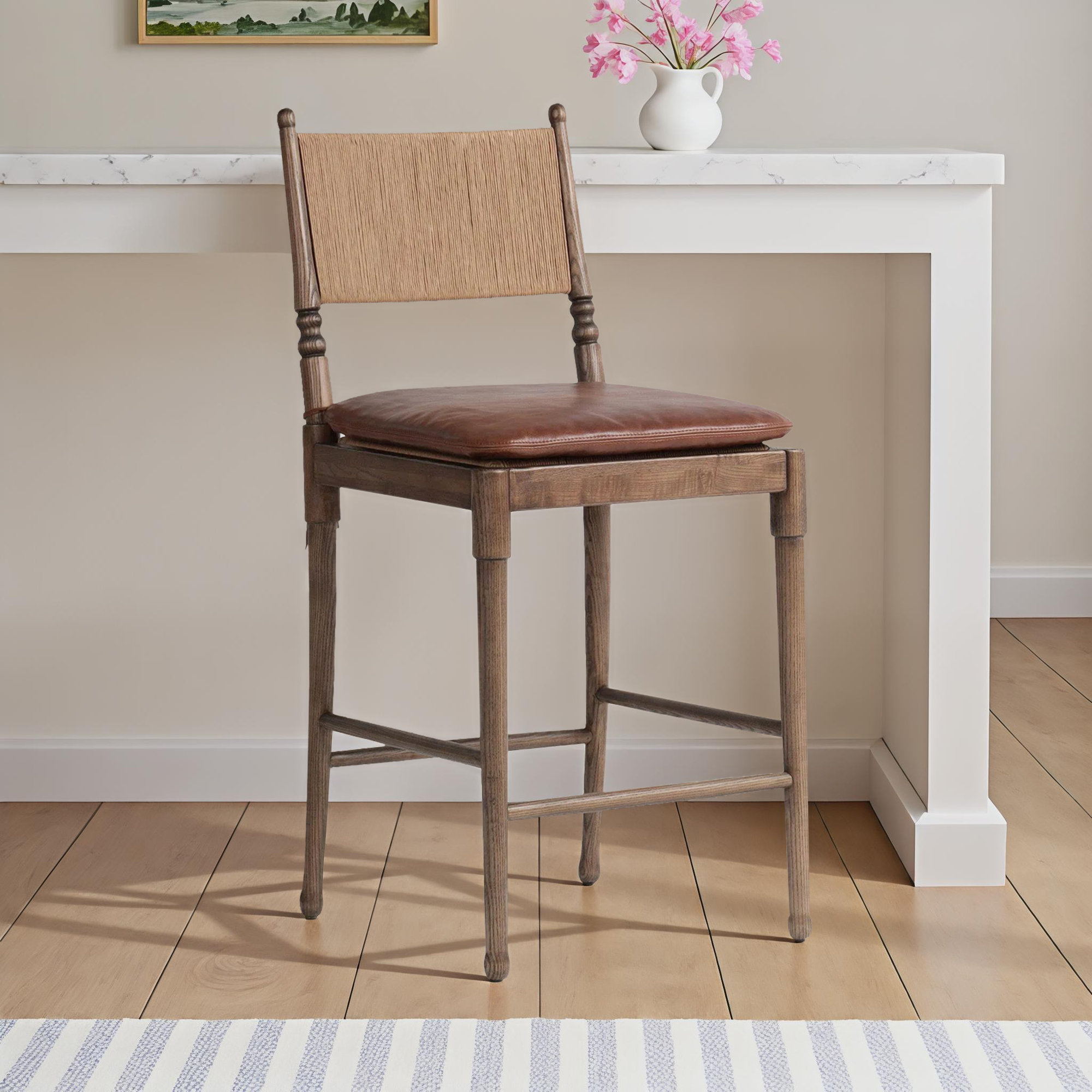 Fayth Stool With Cushion, Counter Stool (25.5” Seat Height)”, Brown