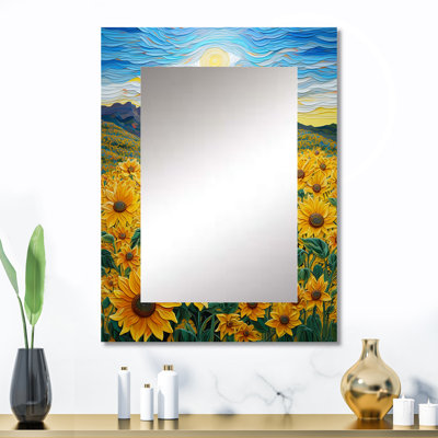 Vangogh Style Sunflowers Mountains - grand miroir mural, tournesol traditionnel