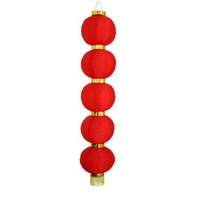 Chaîne de 5 lanternes chinoises en tissu rouge