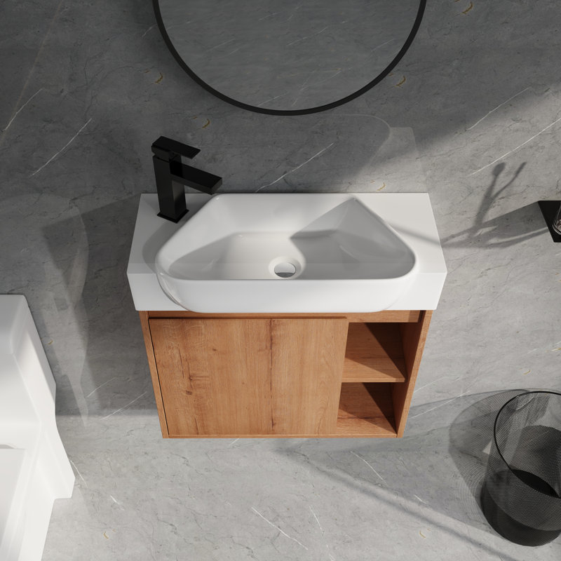 Meuble-lavabo 24 po - Lavabo trapézoïdal en céramique blanche et style angulaire
