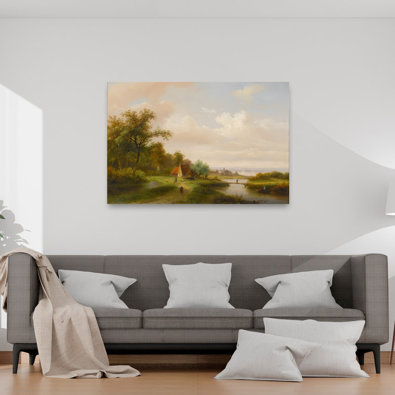 Peaceful River Landscape Classic Peaceful Rustic Landscape Nature Wall Art Print by Mathieu - Wrapped Canvas Print