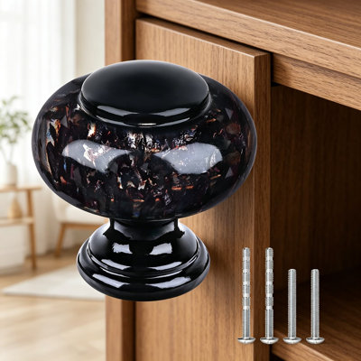 16 Pack Black Crystal Cabinet Knobs, 1-3/8 Inch Round Decorative Drawer Pulls For Dresser, Kitchen, And Cupboard, Easy To Install With Adjustable Screws