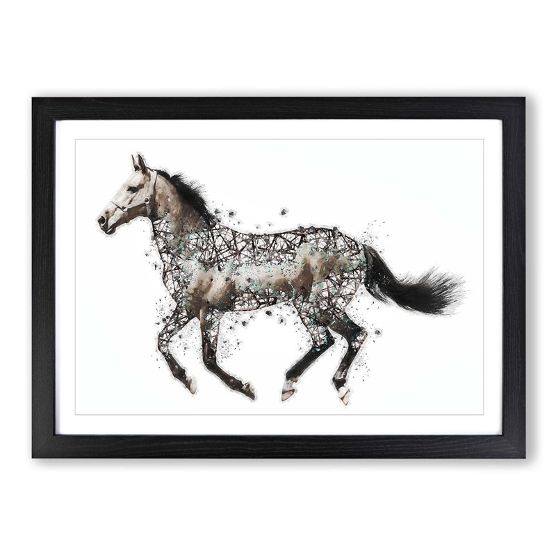 Horse Deconstructed in Abstract - Picture Frame Painting Print, Black Framed, 27cm H x 36cm W x 2cm D