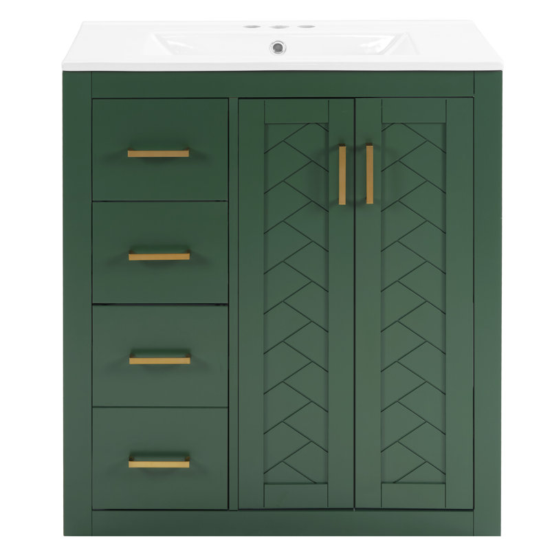 Pelaga 30 Inch Bathroom Vanity With Ceramic Sink Top, Green/Gold